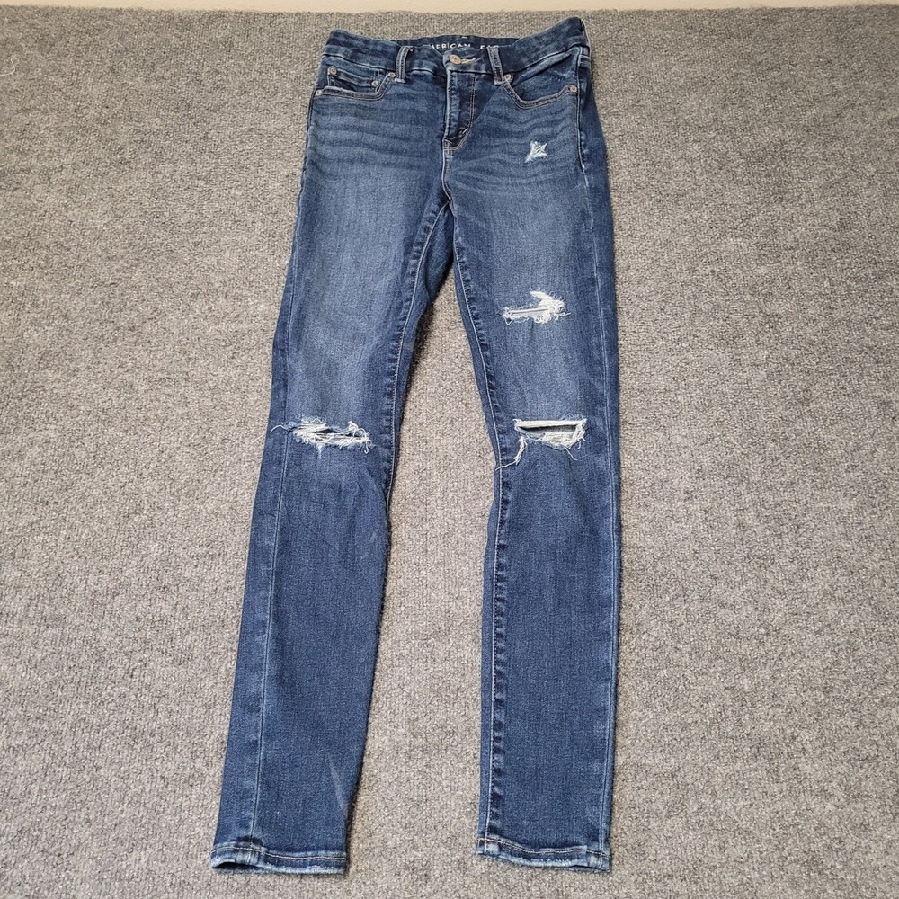 American Eagle Jeans Womens Size 0 Blue Luxe Stretch Distressed Ripped Skinny